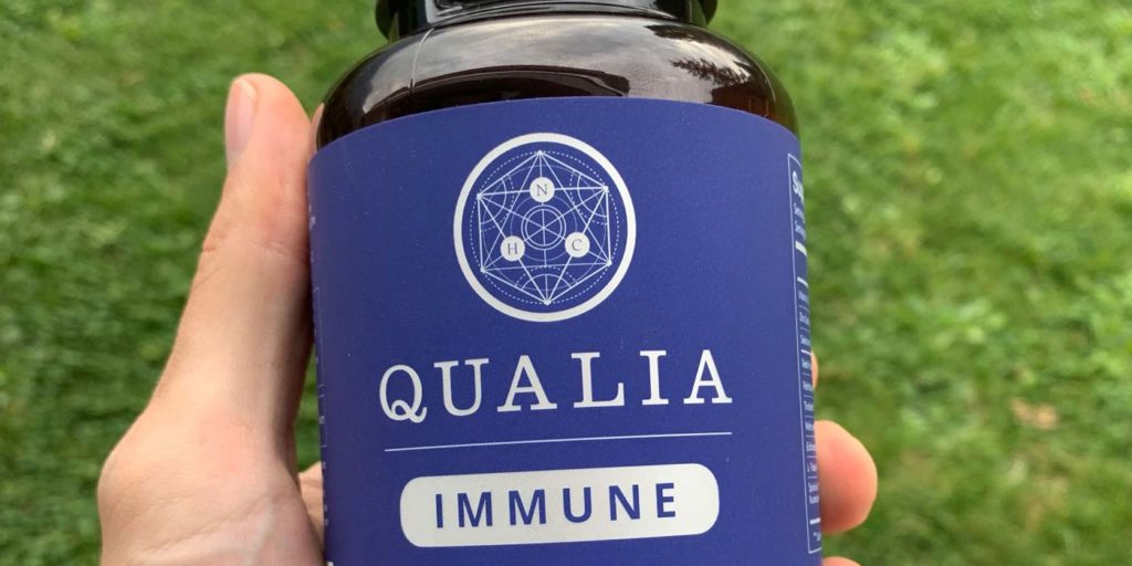 Close up of a bottle of Qualia Immune