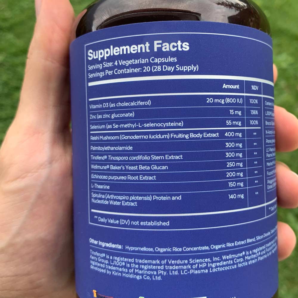Qualia Immune Bottle showing Supplement Facts