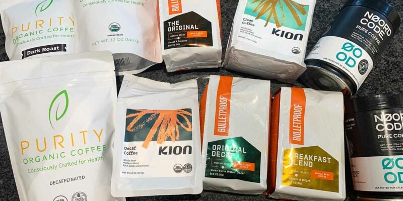 Packs of Coffee from Purity, Kion, Bulletproof and NoordCode