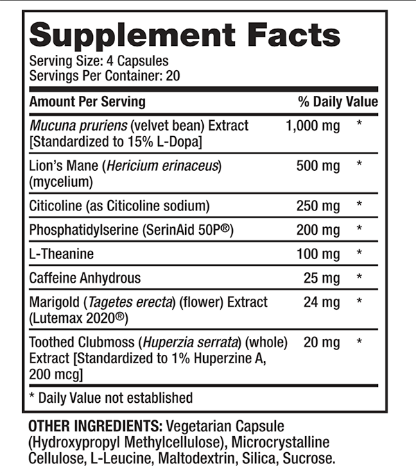 Supplement Facts of Alpha Brain Black Label