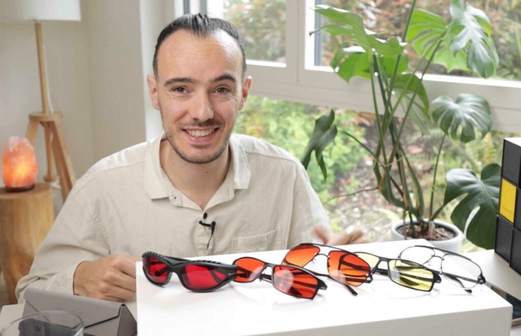 Max with 4 different models of TrueDark glasses