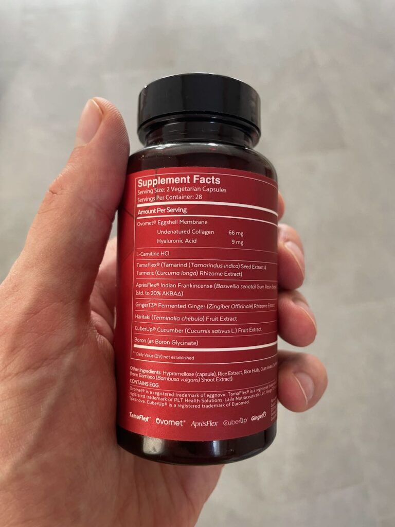 The ingredients label on Qualia Joint Health
